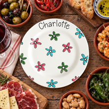 Load image into Gallery viewer, Personalised Ceramic Plate – Hand Painted Name Plate, Hearts, Stars, Flowers &amp; Spots