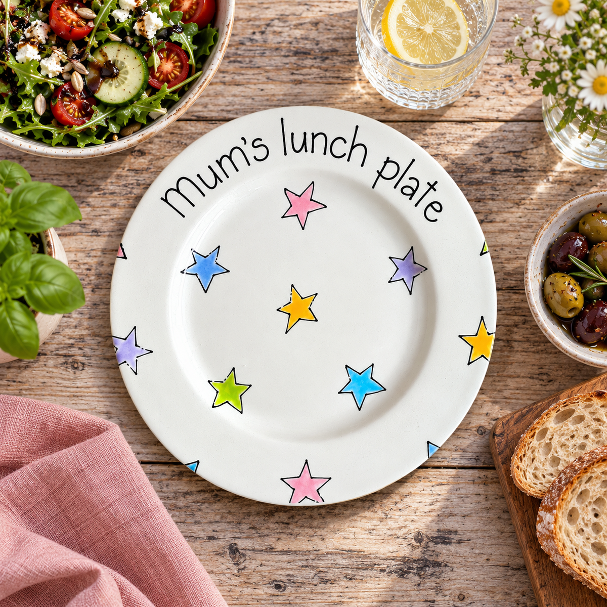 Personalised Ceramic Plate – Hand Painted Name Plate, Hearts, Stars, Flowers & Spots