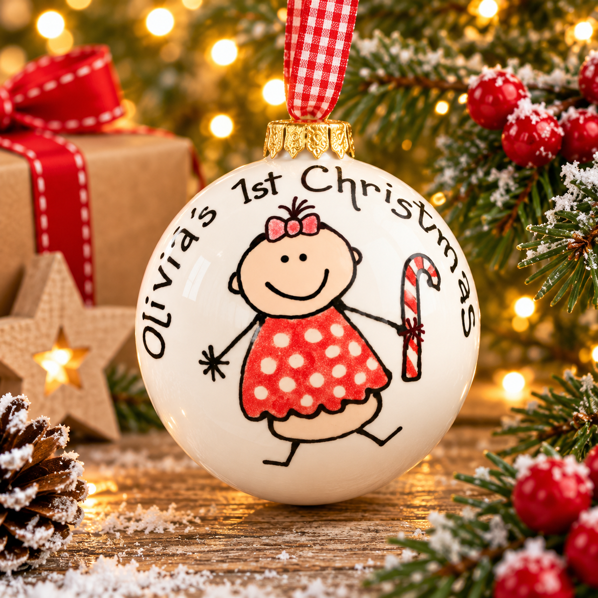 Personalised Children's Christmas Bauble – Hand Painted Ceramic Decoration