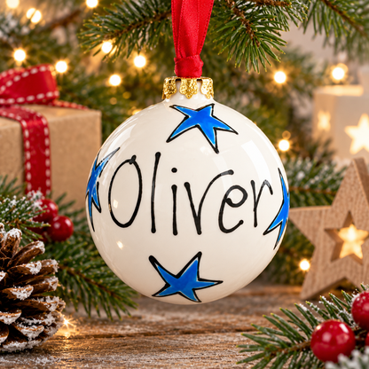 Personalised Christmas Bauble – Hand Painted Ceramic Name Decoration