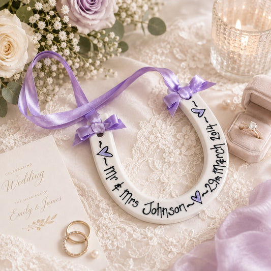Personalised Ceramic Wedding Horseshoe – Hand Painted Keepsake Gift