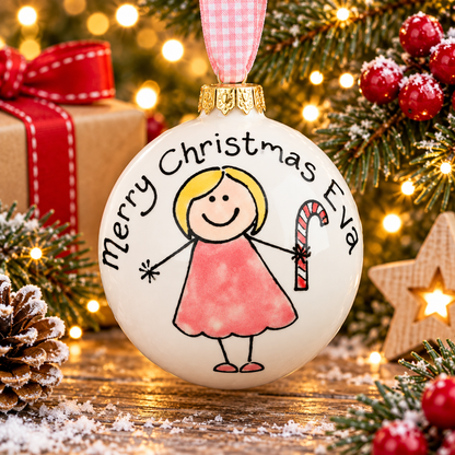 Personalised Children's Christmas Bauble – Hand Painted Ceramic Decoration