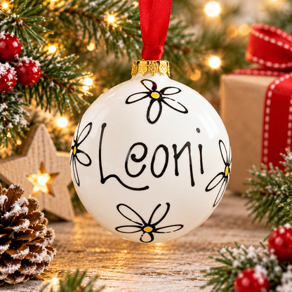 Personalised Christmas Bauble – Hand Painted Ceramic Name Decoration