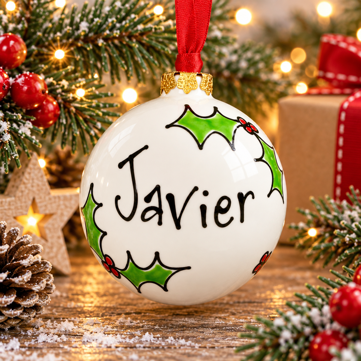 Personalised Christmas Bauble – Hand Painted Ceramic Name Decoration