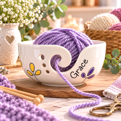 Personalised Ceramic Yarn Bowl – Hand Painted Knitting & Crochet Gift
