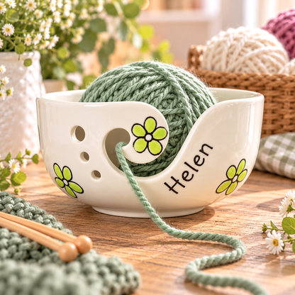 Personalised Ceramic Yarn Bowl – Hand Painted Knitting & Crochet Gift