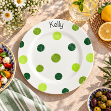 Load image into Gallery viewer, Personalised Ceramic Plate – Hand Painted Name Plate, Hearts, Stars, Flowers &amp; Spots