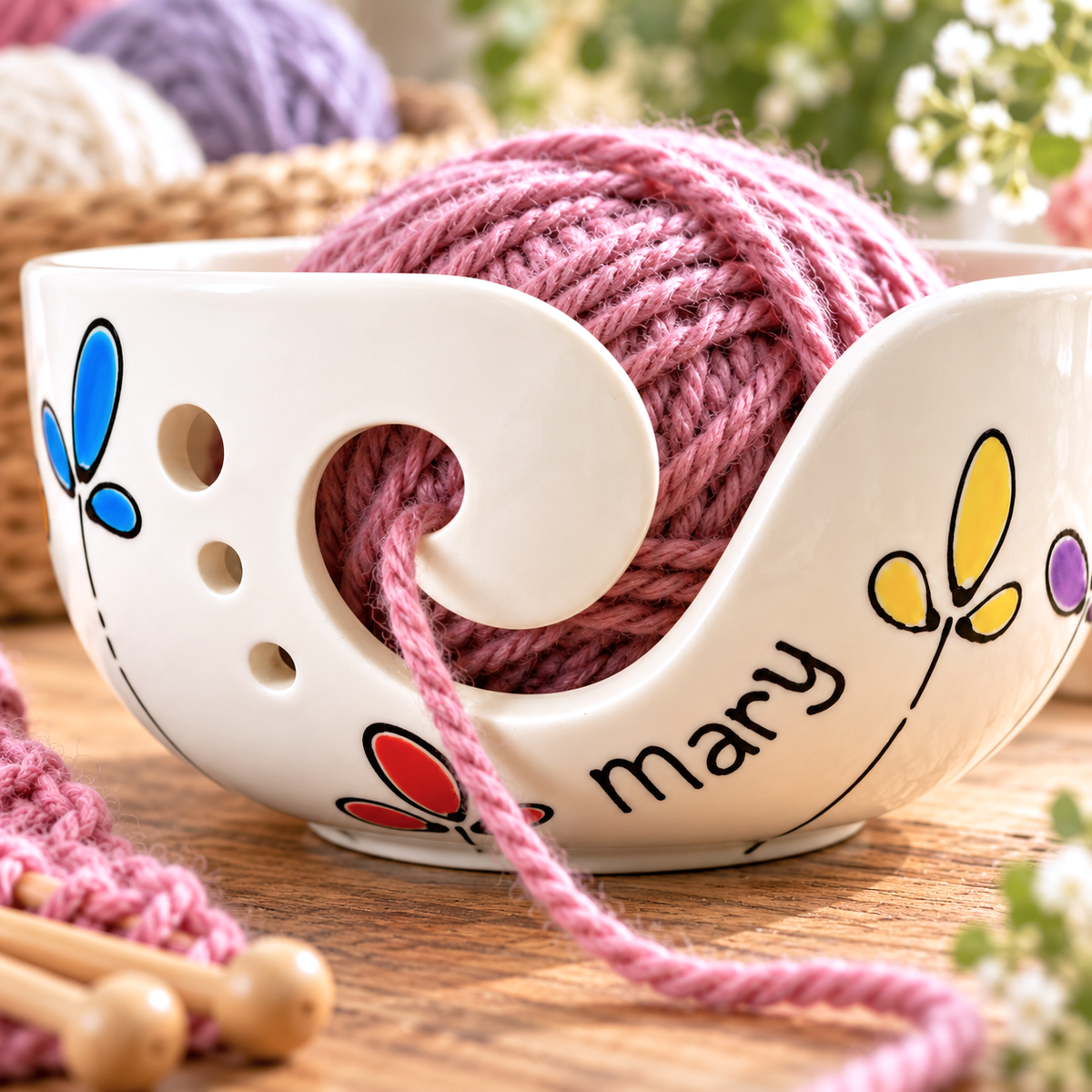 Personalised Ceramic Yarn Bowl – Hand Painted Knitting & Crochet Gift