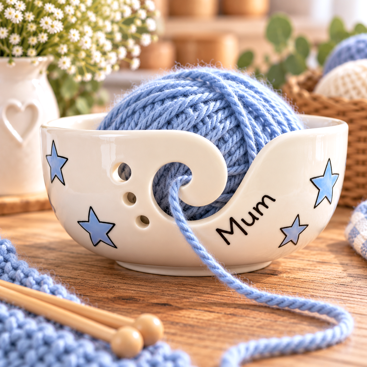 Personalised Ceramic Yarn Bowl – Hand Painted Knitting & Crochet Gift