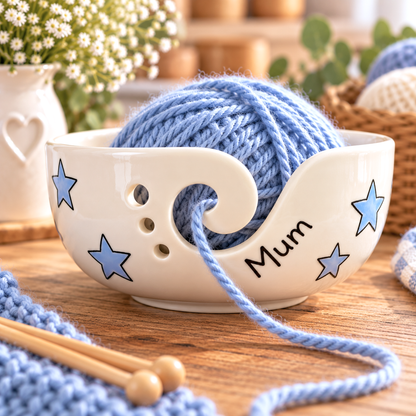 Personalised Ceramic Yarn Bowl – Hand Painted Knitting & Crochet Gift