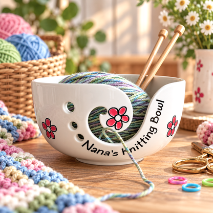 Personalised Ceramic Yarn Bowl – Hand Painted Knitting & Crochet Gift