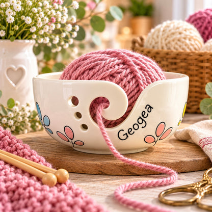 Personalised Ceramic Yarn Bowl – Hand Painted Knitting & Crochet Gift