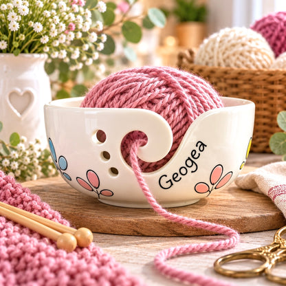 Personalised Ceramic Yarn Bowl – Hand Painted Knitting & Crochet Gift