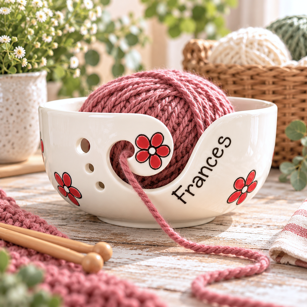 Personalised Ceramic Yarn Bowl – Hand Painted Knitting & Crochet Gift