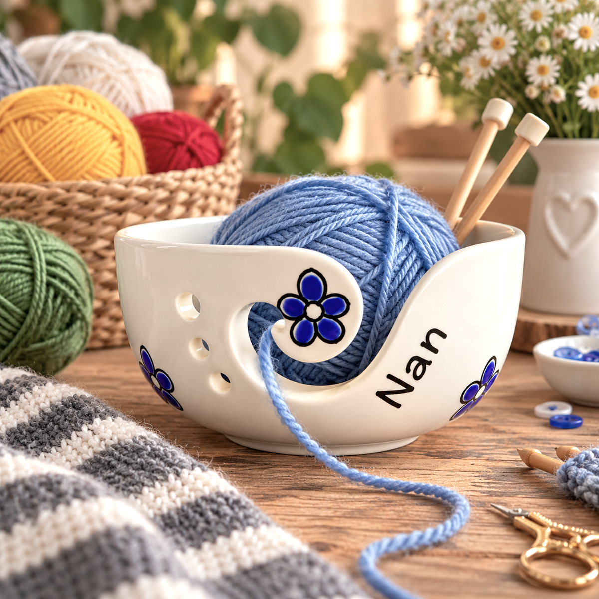 Personalised Ceramic Yarn Bowl – Hand Painted Knitting & Crochet Gift