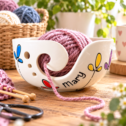 Personalised Ceramic Yarn Bowl – Hand Painted Knitting & Crochet Gift