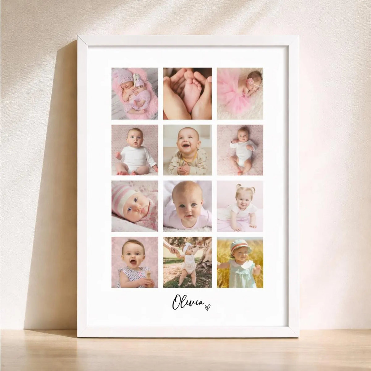 Personalised Baby 12 Photo Collage Print & Frame – Baby Keepsake Gift