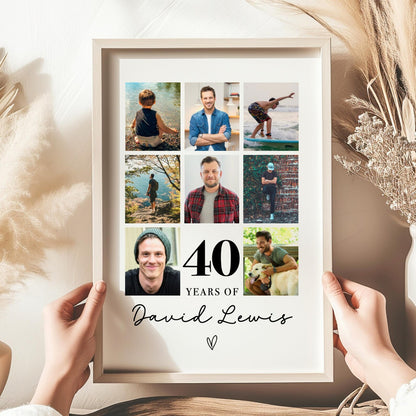 Personalised Years Of Memories Birthday Photo Collage Print & Frame – Any Age