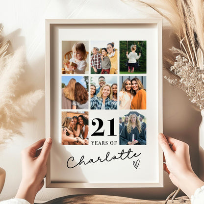 Personalised Years Of Memories Birthday Photo Collage Print & Frame – Any Age