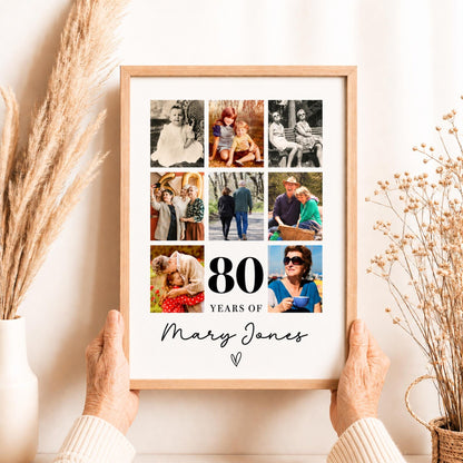 Personalised Years Of Memories Birthday Photo Collage Print & Frame – Any Age
