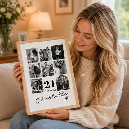 Personalised Years Of Memories Birthday Photo Collage Print & Frame – Any Age