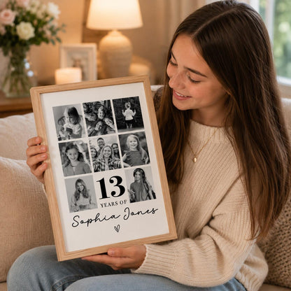 Personalised Years Of Memories Birthday Photo Collage Print & Frame – Any Age