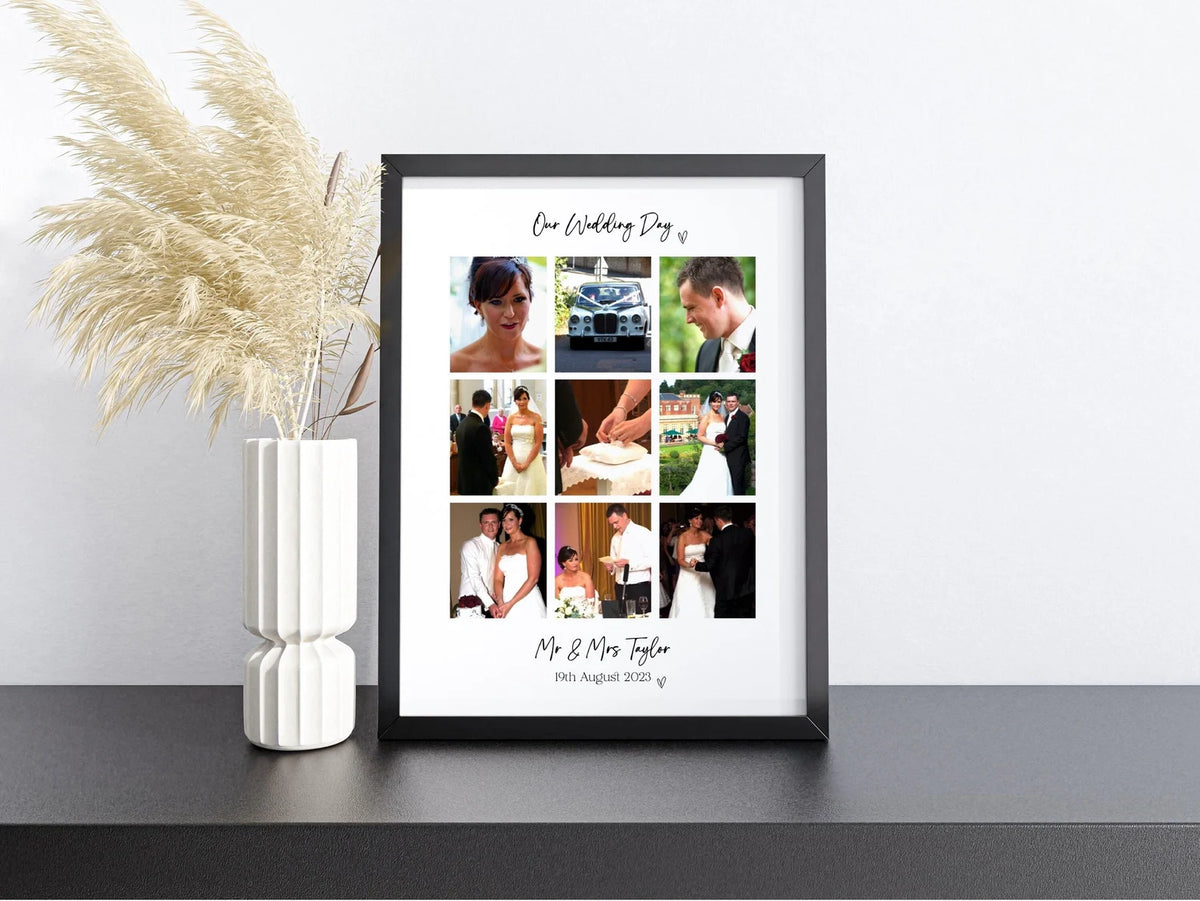 Personalised Wedding Photo Collage Print & Frame – 9 Photo Wedding Keepsake