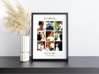 Personalised Wedding Photo Collage Print & Frame – 9 Photo Wedding Keepsake