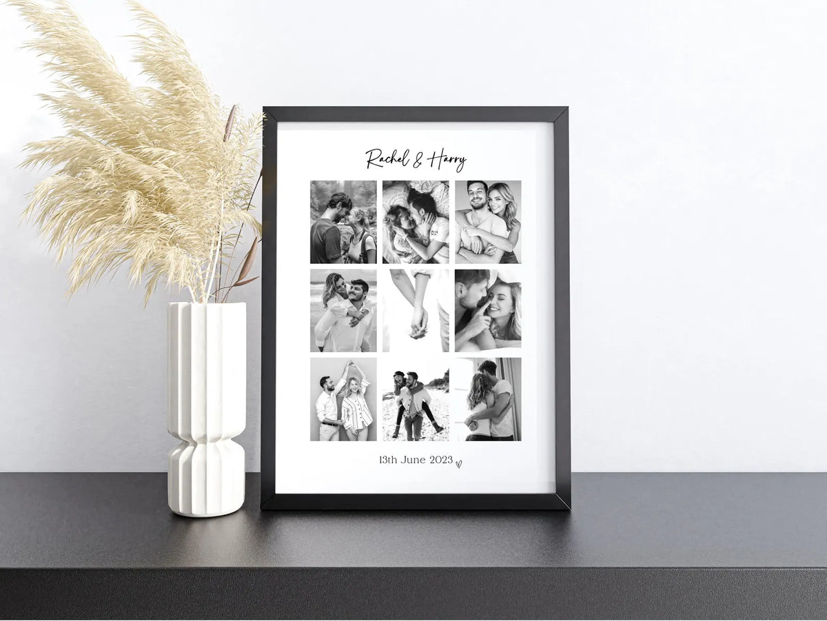 Personalised Engagement Photo Collage Print & Frame – 9 Photo Engagement Gift