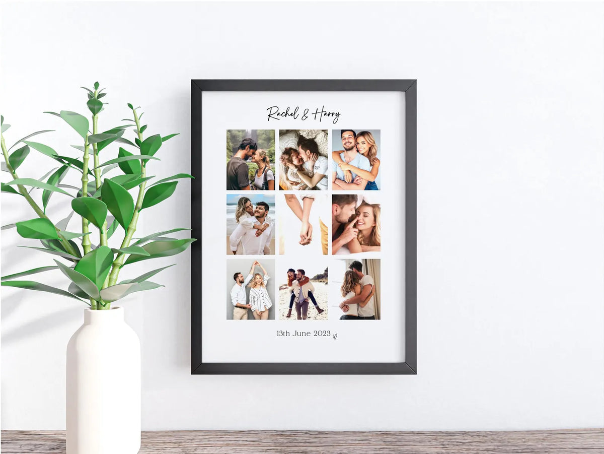 Personalised Engagement Photo Collage Print & Frame – 9 Photo Engagement Gift