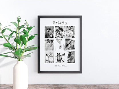 Personalised Engagement Photo Collage Print & Frame – 9 Photo Engagement Gift