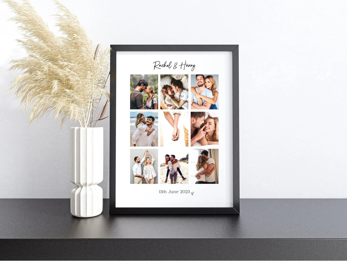 Personalised Engagement Photo Collage Print & Frame – 9 Photo Engagement Gift