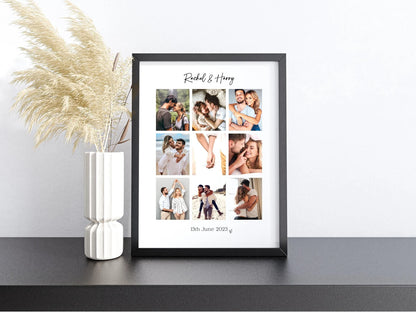 Personalised Engagement Photo Collage Print & Frame – 9 Photo Engagement Gift