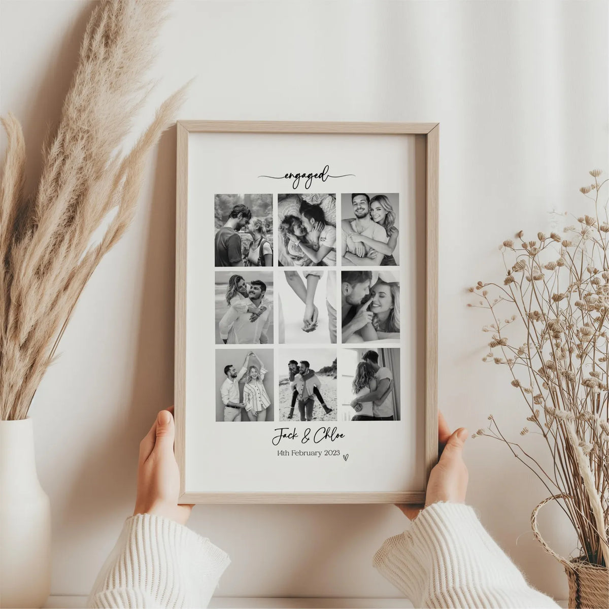 Personalised Engagement Photo Collage Print & Frame – 9 Photo Engagement Gift