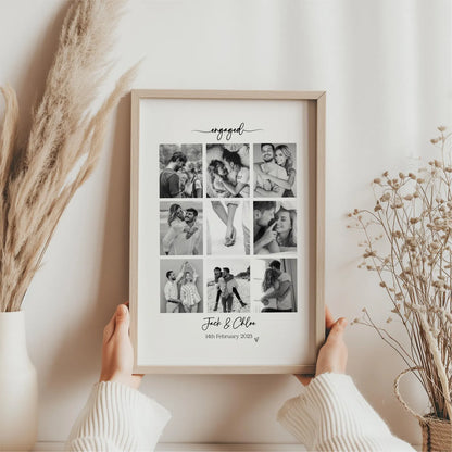 Personalised Engagement Photo Collage Print & Frame – 9 Photo Engagement Gift