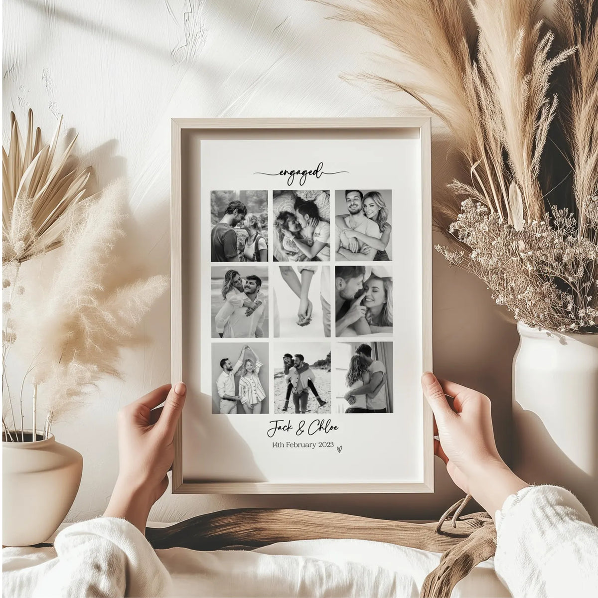 Personalised Engagement Photo Collage Print & Frame – 9 Photo Engagement Gift