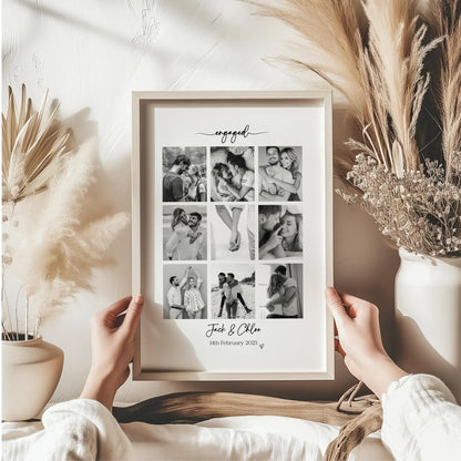 Personalised Engagement Photo Collage Print & Frame – 9 Photo Engagement Gift