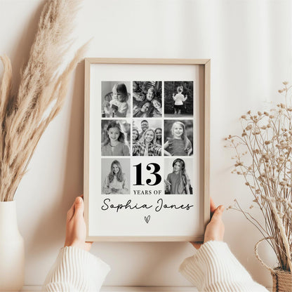 Personalised Years Of Memories Birthday Photo Collage Print & Frame – Any Age