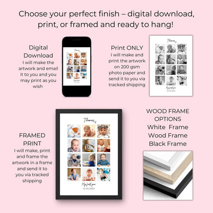 Personalised Baby 12 Photo Collage Print & Frame – Baby Keepsake Gift