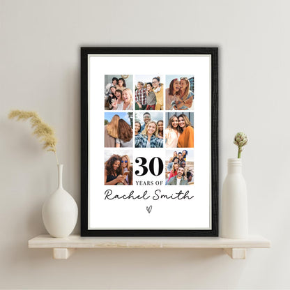 Personalised Years Of Memories Birthday Photo Collage Print & Frame – Any Age