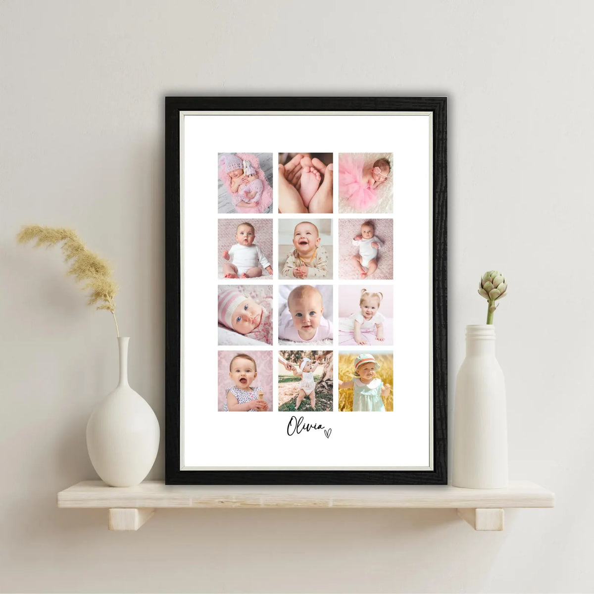 Personalised Baby 12 Photo Collage Print & Frame – Baby Keepsake Gift
