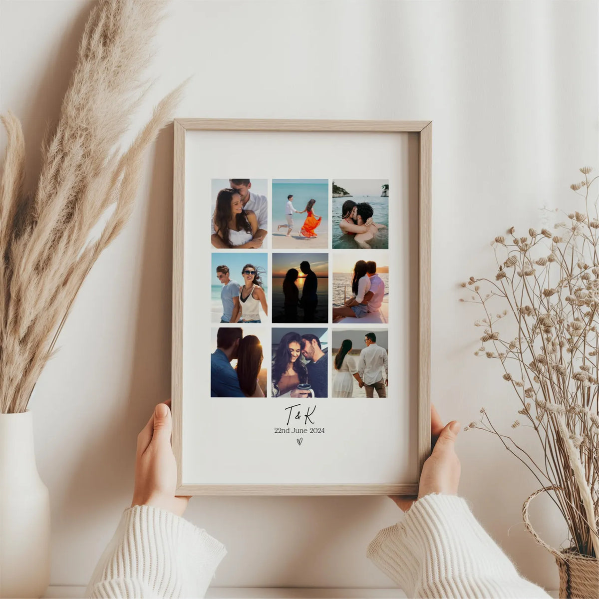 Personalised Couples Initials Photo Collage Print & Frame – 9 Photo Gift