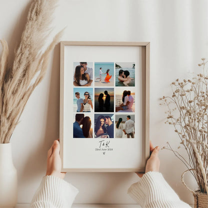 Personalised Couples Initials Photo Collage Print & Frame – 9 Photo Gift