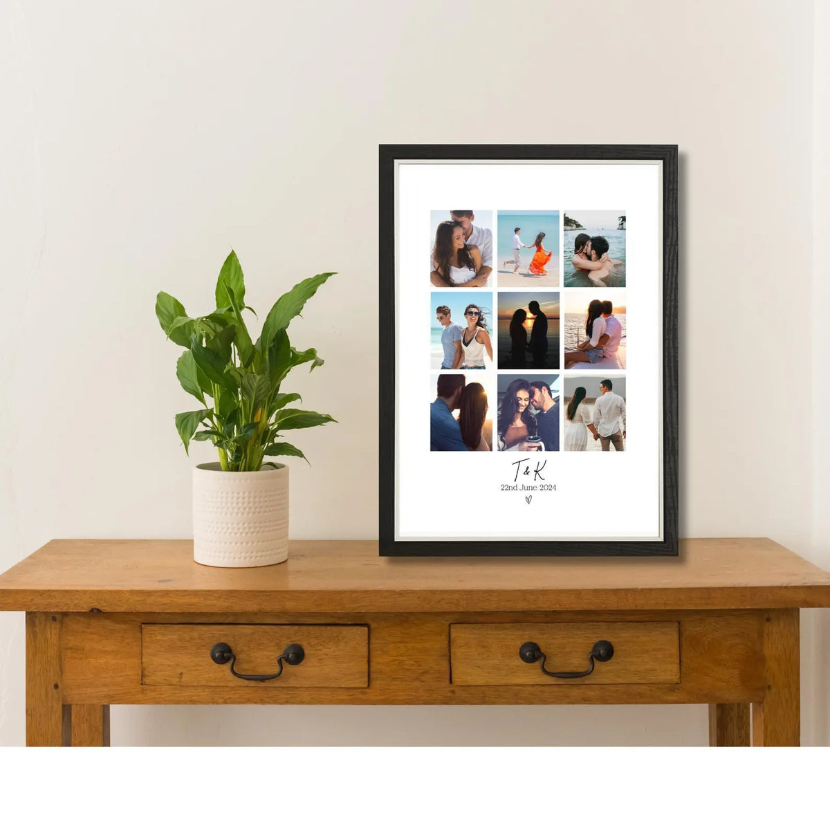 Personalised Couples Initials Photo Collage Print & Frame – 9 Photo Gift