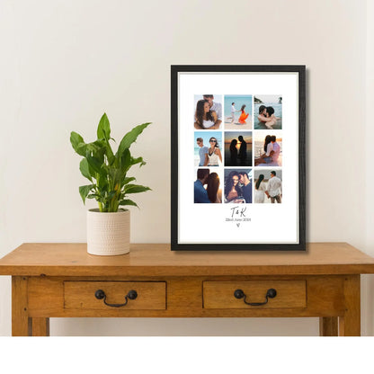 Personalised Couples Initials Photo Collage Print & Frame – 9 Photo Gift