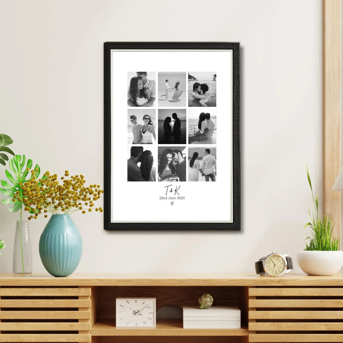 Personalised Couples Initials Photo Collage Print & Frame – 9 Photo Gift