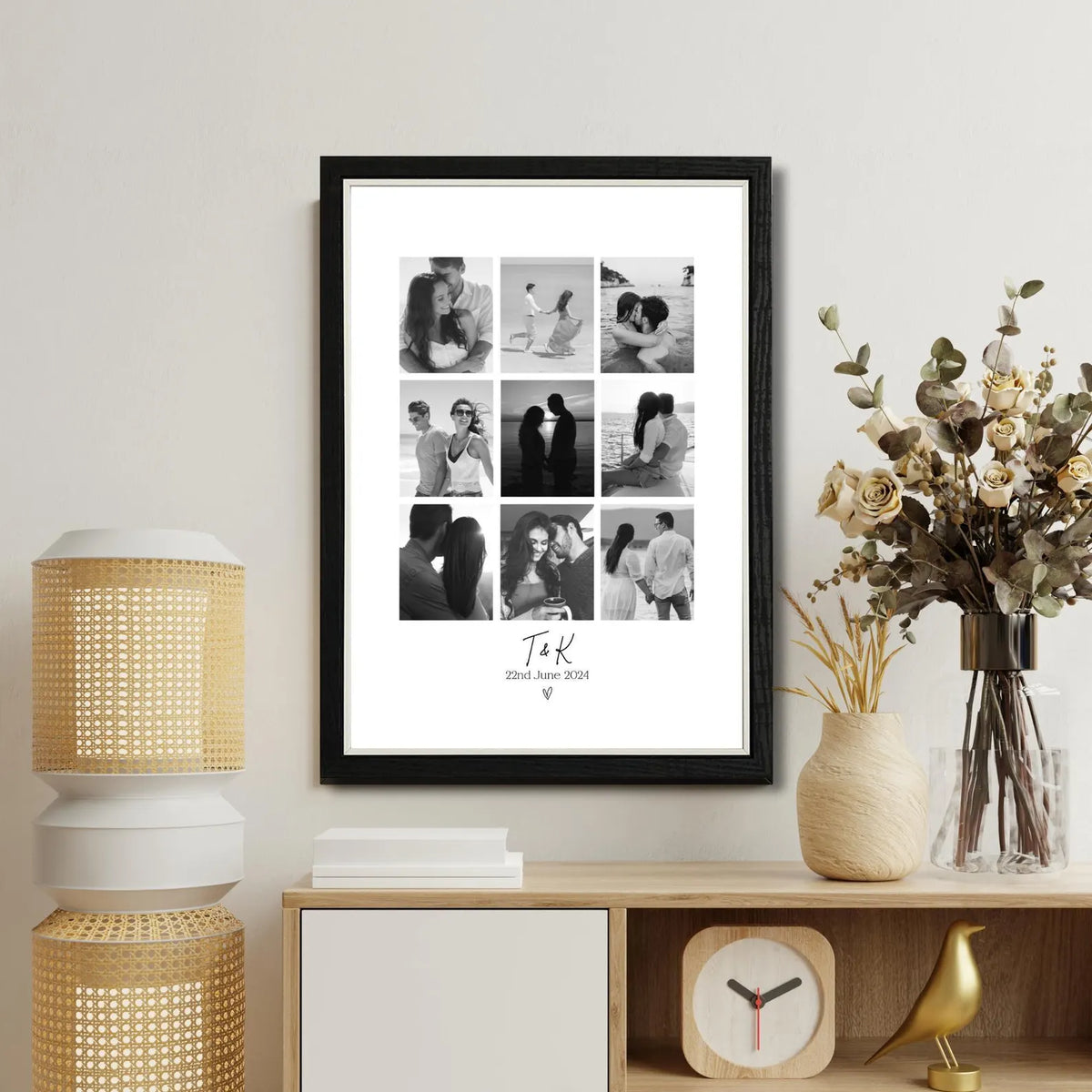 Personalised Couples Initials Photo Collage Print & Frame – 9 Photo Gift