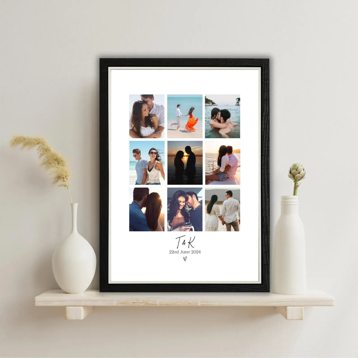 Personalised Couples Initials Photo Collage Print & Frame – 9 Photo Gift