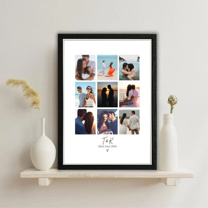 Personalised Couples Initials Photo Collage Print & Frame – 9 Photo Gift