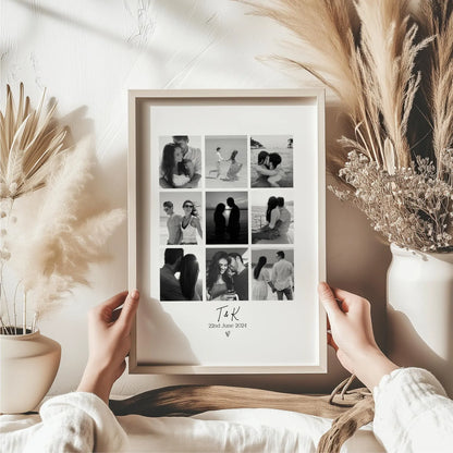 Personalised Couples Initials Photo Collage Print & Frame – 9 Photo Gift